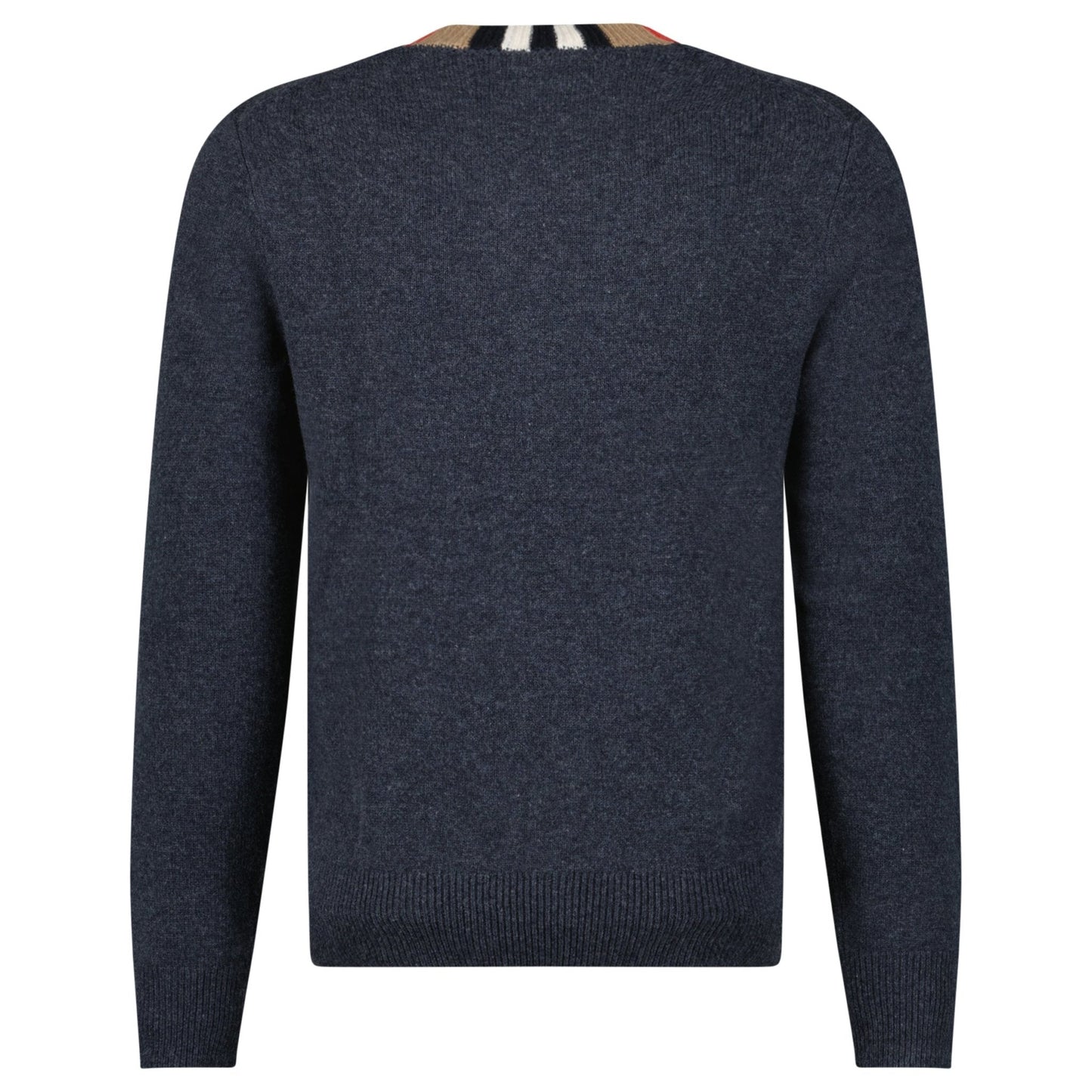 Burberry 'Noland' Knitted Wool/ Cashmere Jumper Check Neck Charcoal Grey