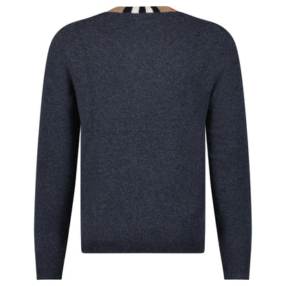 Burberry 'Noland' Knitted Wool/ Cashmere Jumper Check Neck Charcoal Grey