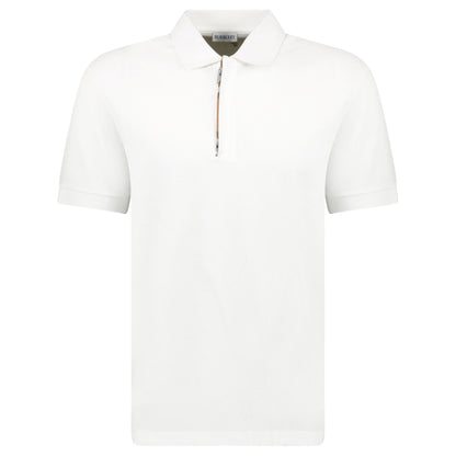 Burberry 'Hartford' Check Placket Zip Polo White