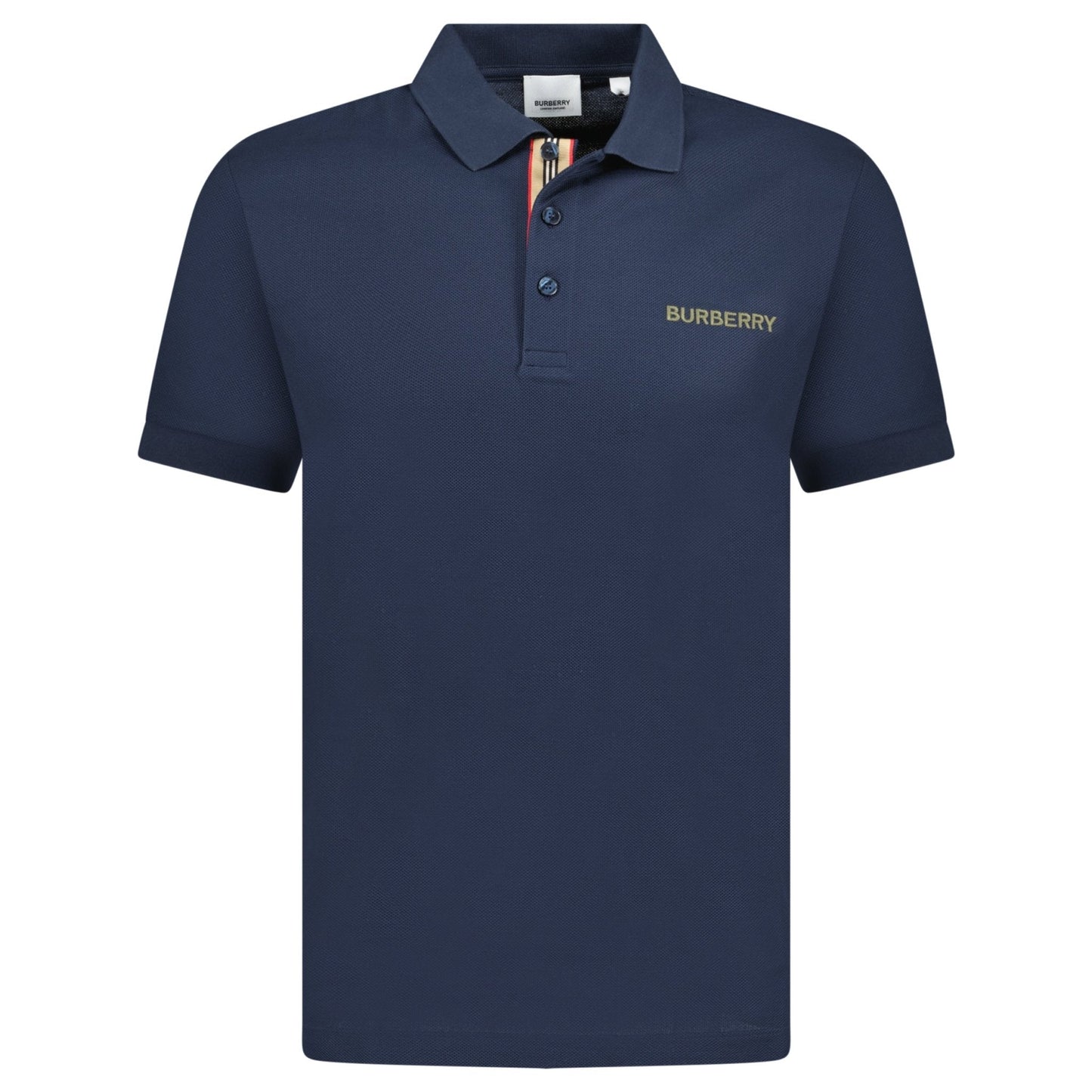 Burberry 'Hartford' Embroidery Logo Signature Stripe Polo Navy