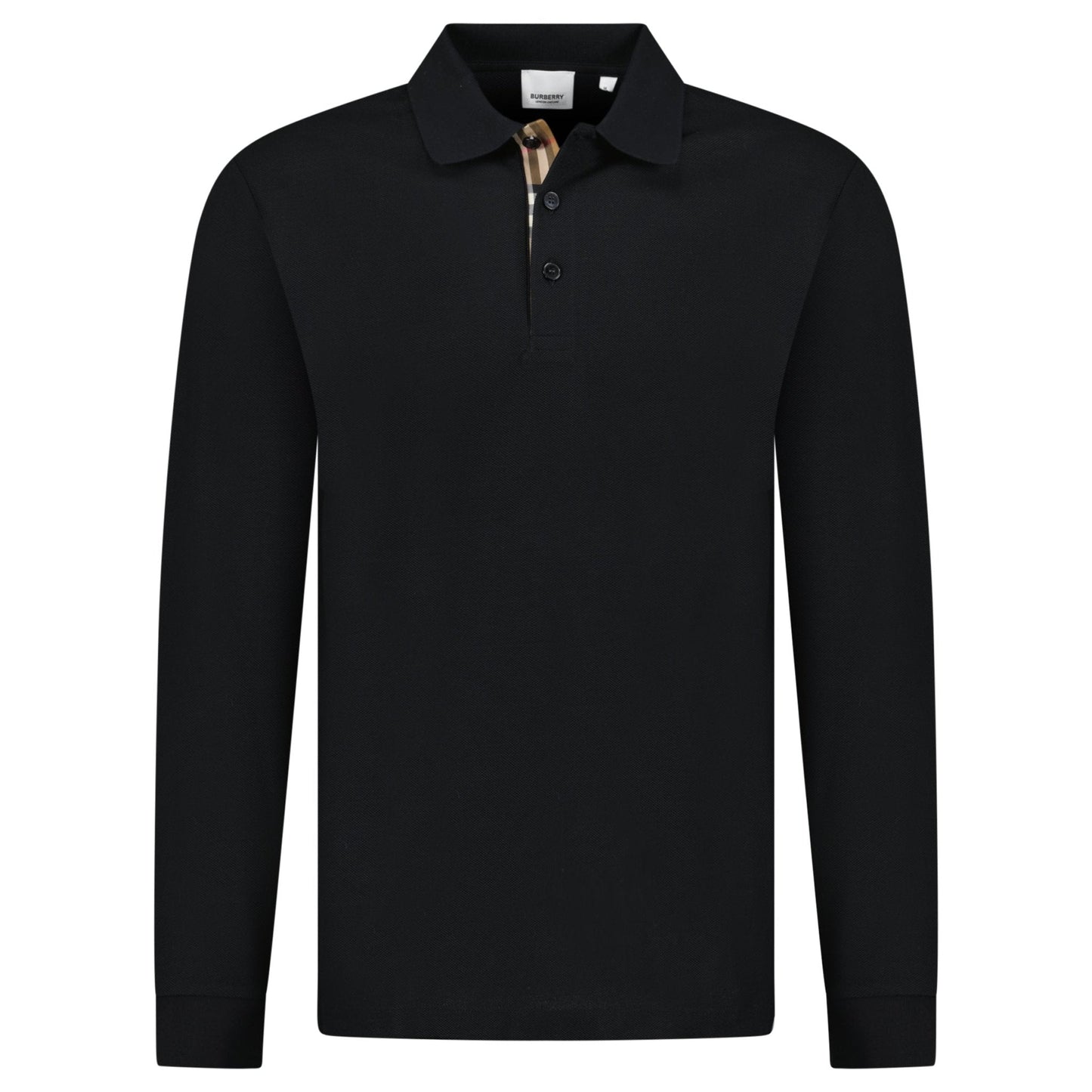 Burberry 'Hartford' Long Sleeved Check Placket Polo-Shirt Black