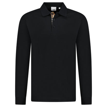 Burberry 'Hartford' Long Sleeved Check Placket Polo-Shirt Black