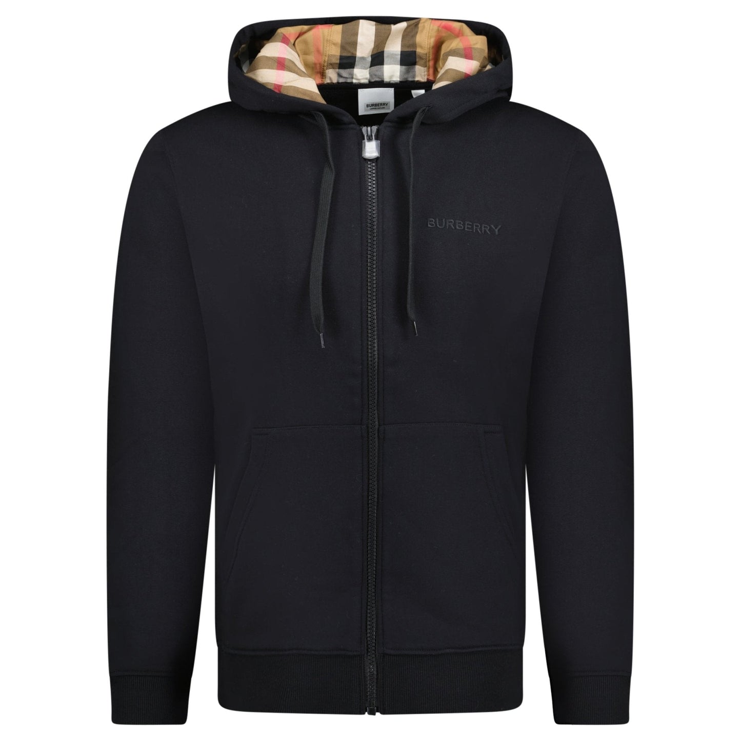 Burberry 'Hove' check Hood Embroidery Logo Hoodie Zip Sweatshirt Black
