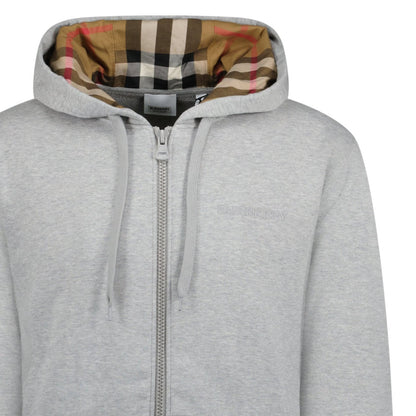 Burberry 'Hove' check Hood Embroidery Logo Hoodie Zip Sweatshirt Grey