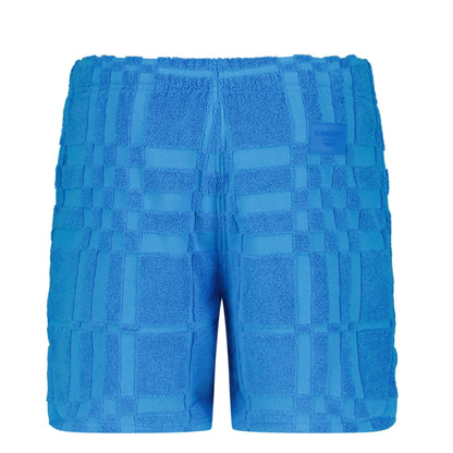 Burberry 'Morden' Check Knit Cotton Terry Shorts Blue