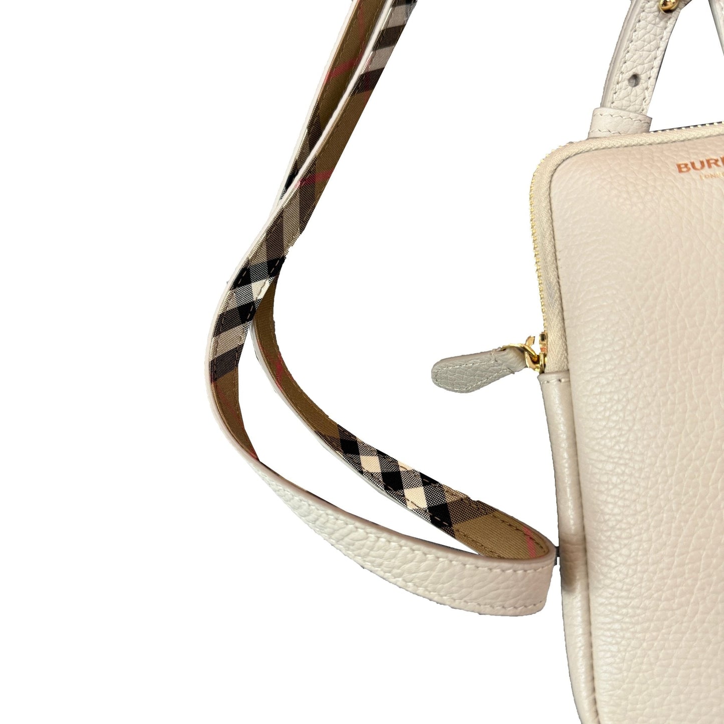 Burberry Phone Pouch Check Strap Grained Leather in Limestone