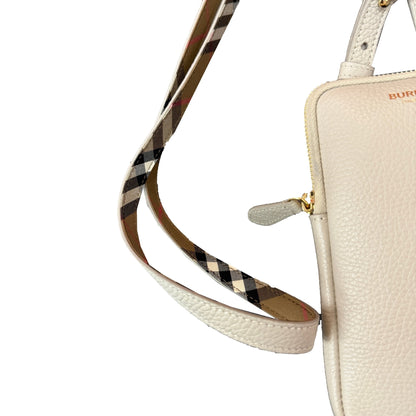 Burberry Phone Pouch Check Strap Grained Leather in Limestone