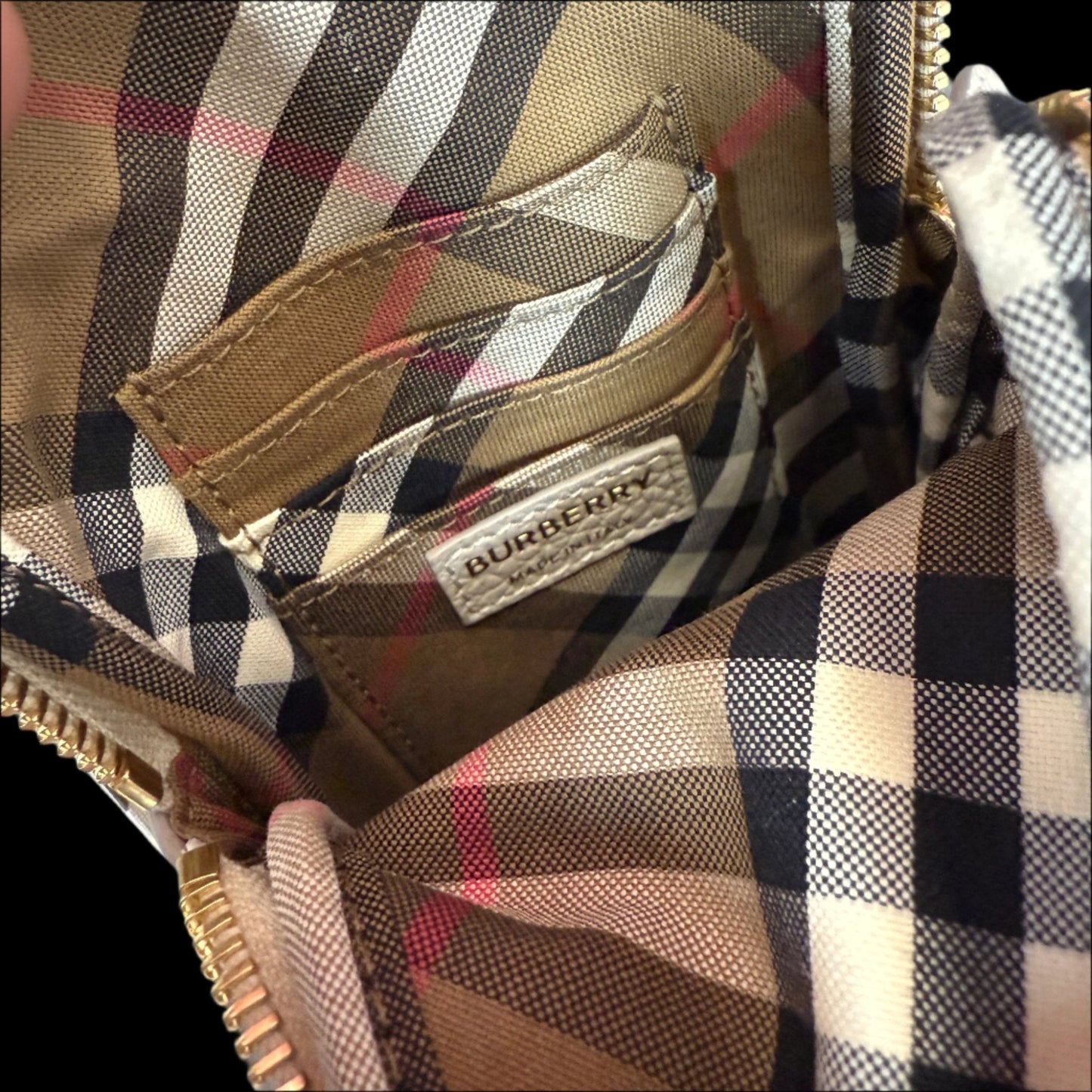 Burberry Phone Pouch Check Strap Grained Leather in Limestone