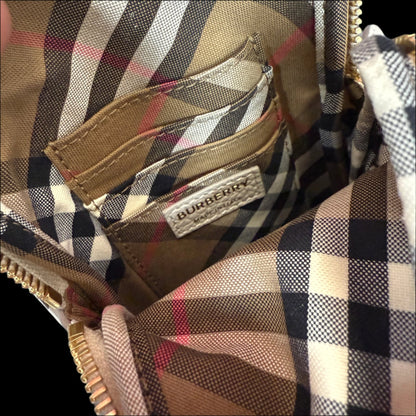 Burberry Phone Pouch Check Strap Grained Leather in Limestone