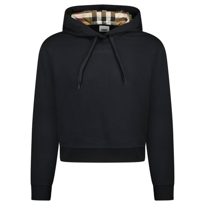 Burberry 'Talley' Embroidery Logo Check Hooded Sweatshirt Black