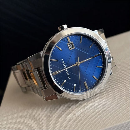 Burberry Unisex Watch Stainless Steel Silver Strap With Blue Dial BU9031 The City