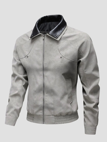 Men's Plus Size Leather Bomber Jacket with Full Zip Front