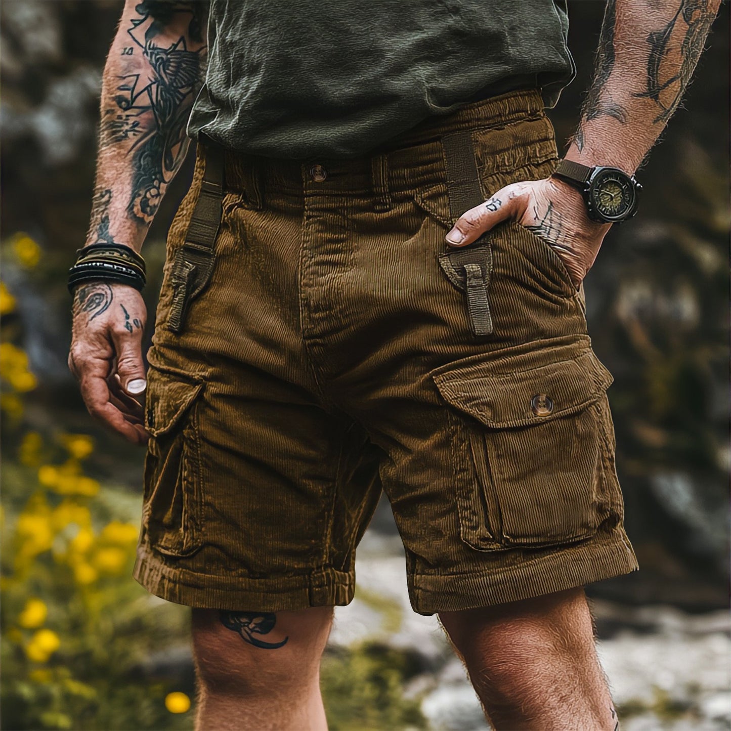 Summer Overalls Pants Men's Casual Pants Multi-pocket