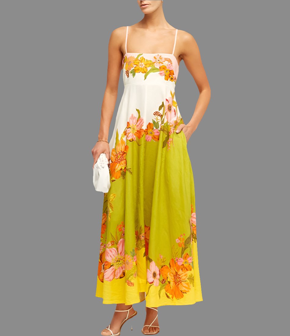 Casual Summer Dress For Women -  High Waist Sleeveless Linen Swing Dress in Elegant Print