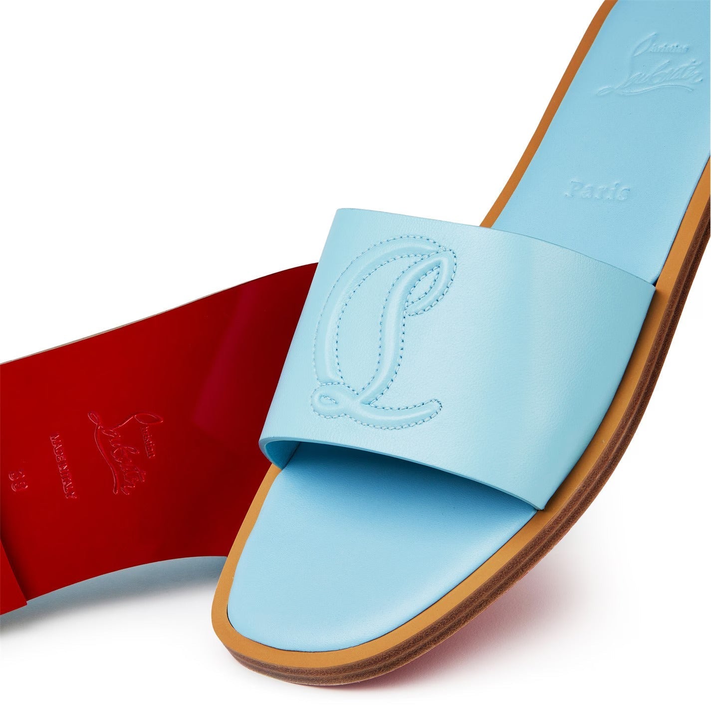 Christian Louboutin CL Embossed Leather Mules in Mineral Blue
