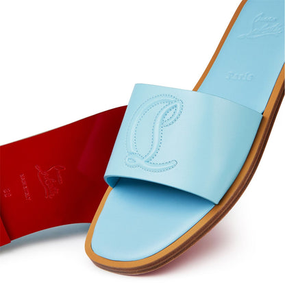 Christian Louboutin CL Embossed Leather Mules in Mineral Blue
