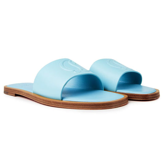 Christian Louboutin CL Embossed Leather Mules in Mineral Blue
