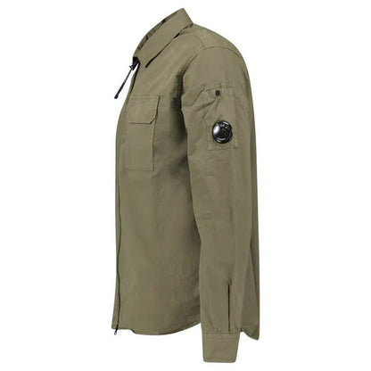 CP Company Zip-Up Lens Overshirt in Khaki