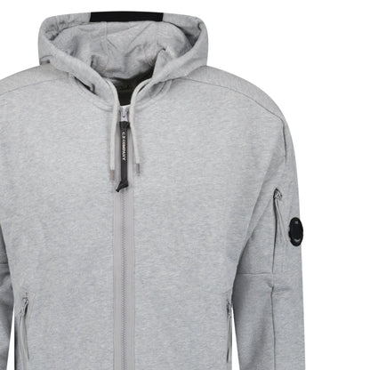 CP Company Diagonal Raised Fleece Full Zip Hooded Sweatshirt in Grey Melange