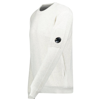 CP Company Fleece Knit Crewneck Vanisé Lens Knit Jumper White Melange