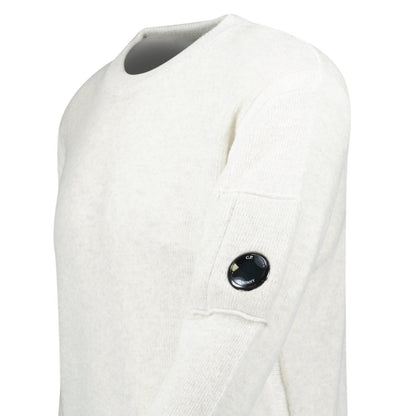 CP Company Fleece Knit Crewneck Vanisé Lens Knit Jumper White Melange