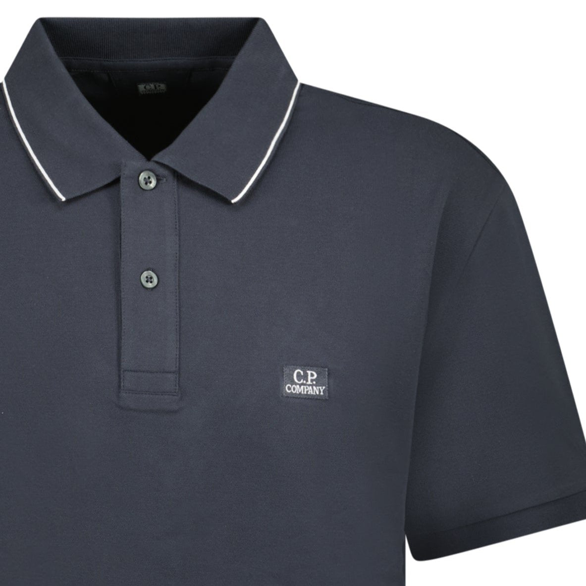 CP Company Stretch Piquet Striped Collar Polo Shirt Black Sand