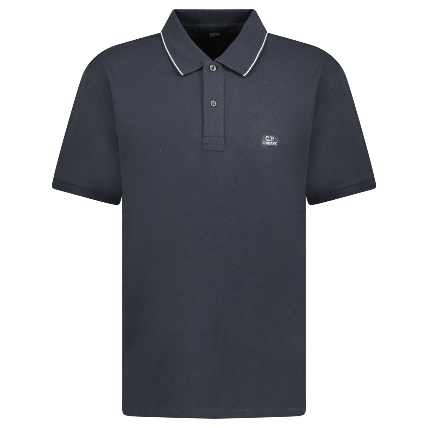 CP Company Stretch Piquet Striped Collar Polo Shirt Black Sand