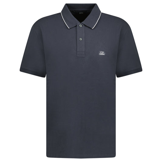 CP Company Stretch Piquet Striped Collar Polo Shirt Black Sand