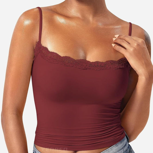 Women’s Lace Camisole – Sexy Square Collar Sleeveless Top, Elegant Summer Tank