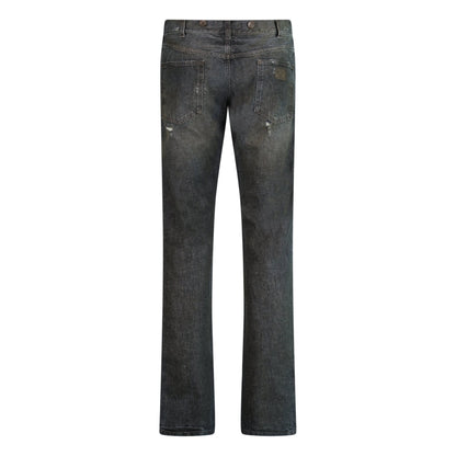 Dolce & Gabbana Leather Plaque Slim Dirt Look Grey Jeans