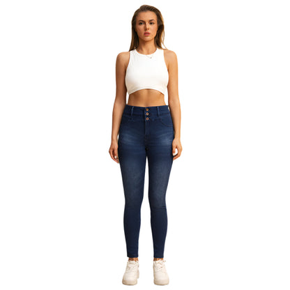 Shascullfites Melody High-Waisted Skinny Jeans for Women – Dark Blue Stretch Denim with Zipper Pockets & Butt-Lifting Fit