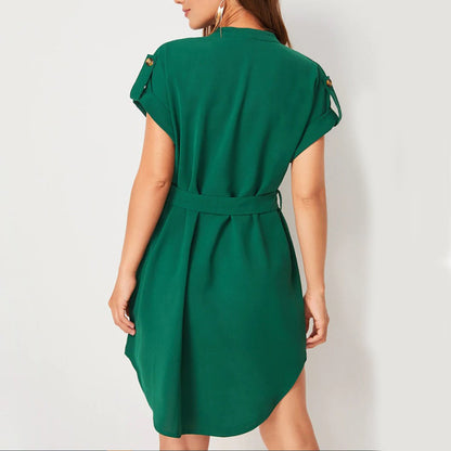Women’s V-Neck Short Sleeve Belted Dress – Summer Bowknot Fashion