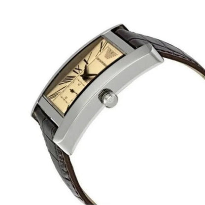 Emporio Armani Men’s Watch Leather Brown Strap With Beige Dial And Silver Case AR0154 Classic