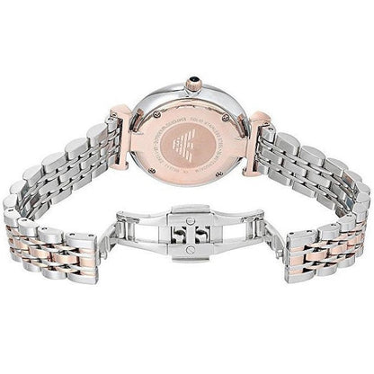 Emporio Armani Women's Watch Stainless Steel Two-Tone Silver & Rose Gold Strap With Blue Dial AR11092 Gianni T-Bar