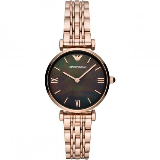 Emporio Armani Women’s Watch Stainless Steel Rose Gold Strap With Black Dial AR11145 Gianni T-Bar