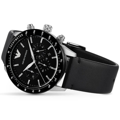 Emporio Armani Men's Watch Black Leather Strap With Black Dial AR11243 Mario