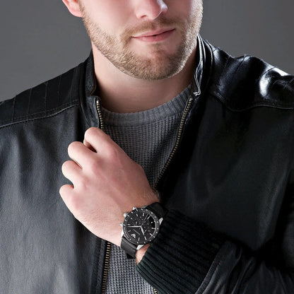 Emporio Armani Men's Watch Black Leather Strap With Black Dial AR11243 Mario