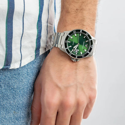 Emporio Armani Men's Watch Stainless Steel Silver Strap & Green Dial AR11338 Diver