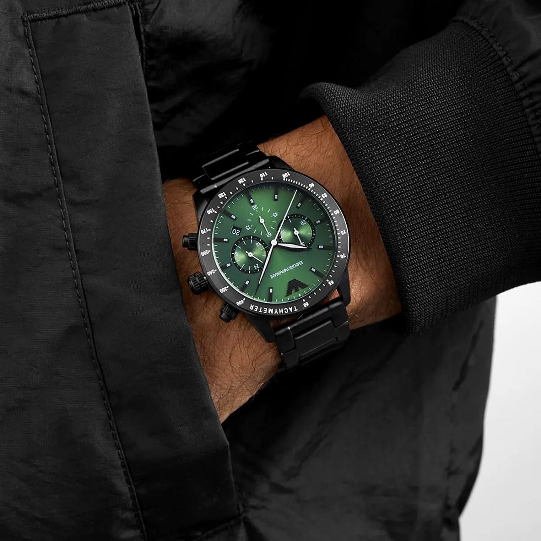 Emporio Armani Men's Watch Stainless Steel Black Strap With Green Dial AR11472 Mario