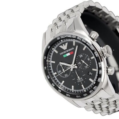 Emporio Armani Men's Watch Stainless Steel Silver Strap With Black Dial  AR5983 Tazio