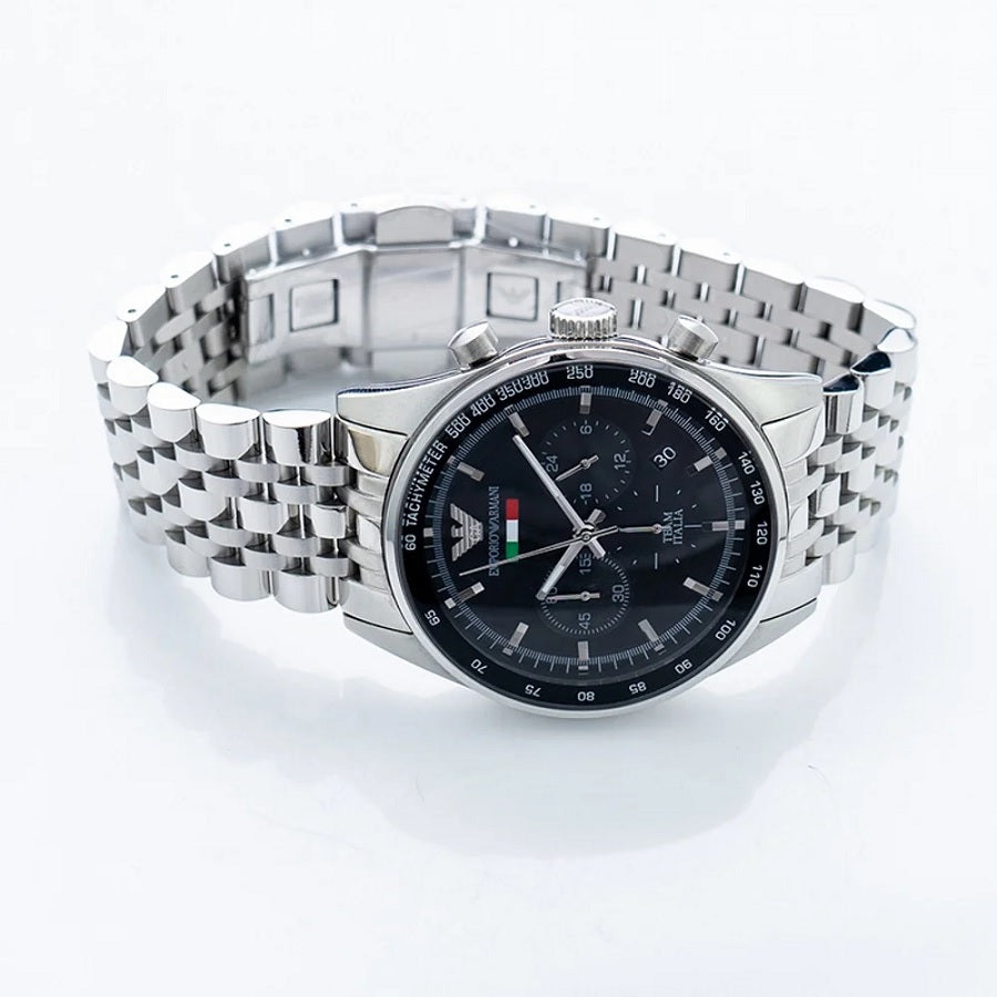 Emporio Armani Men's Watch Stainless Steel Silver Strap With Black Dial  AR5983 Tazio