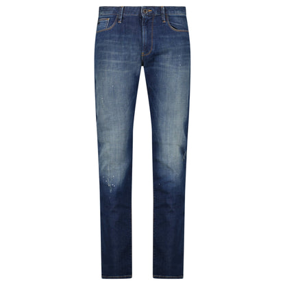 Emporio Armani J06 Slim Fit 5 Pocket Paint Splatter Jeans Blue