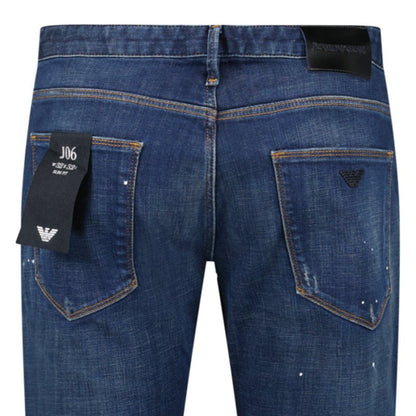 Emporio Armani J06 Slim Fit 5 Pocket Paint Splatter Jeans Blue