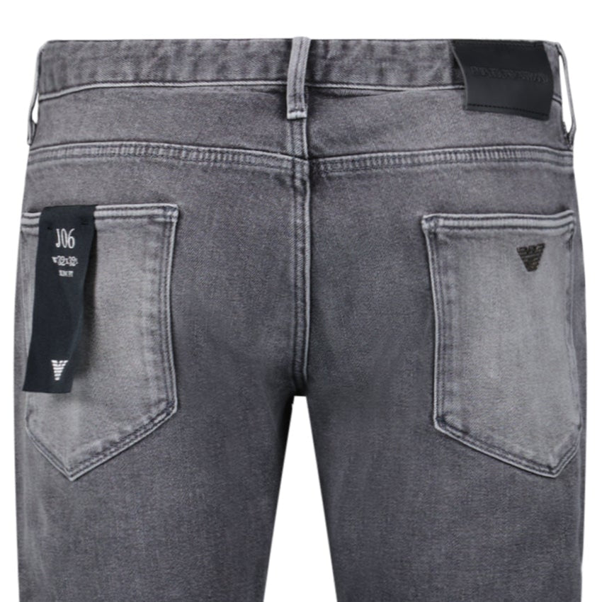 Emporio Armani J06 Slim Fit 5 Pocket Silver Eagle Black Belt Patch Jeans Grey