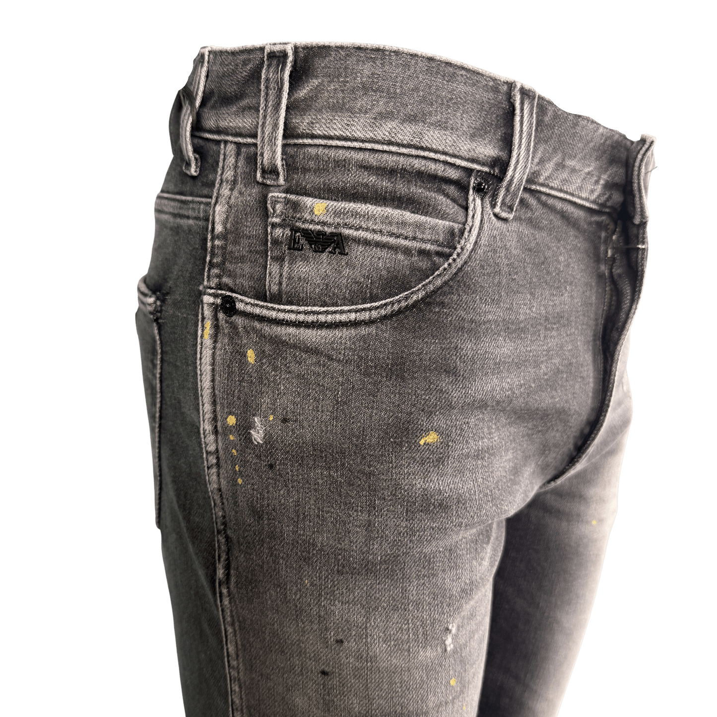 Emporio Armani J16 Slim-Cut Stonewashed Jeans in Black Grey