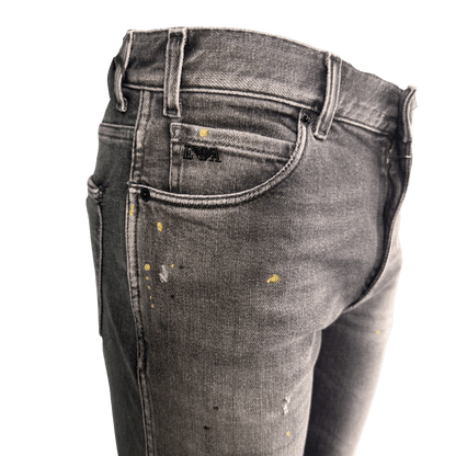 Emporio Armani J16 Slim-Cut Stonewashed Jeans in Black Grey