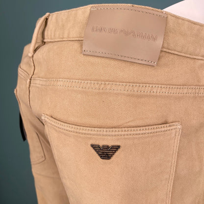 Emporio Armani J06 Slim Fit 5 Pocket Silver Eagle Belt Patch Jeans Beige