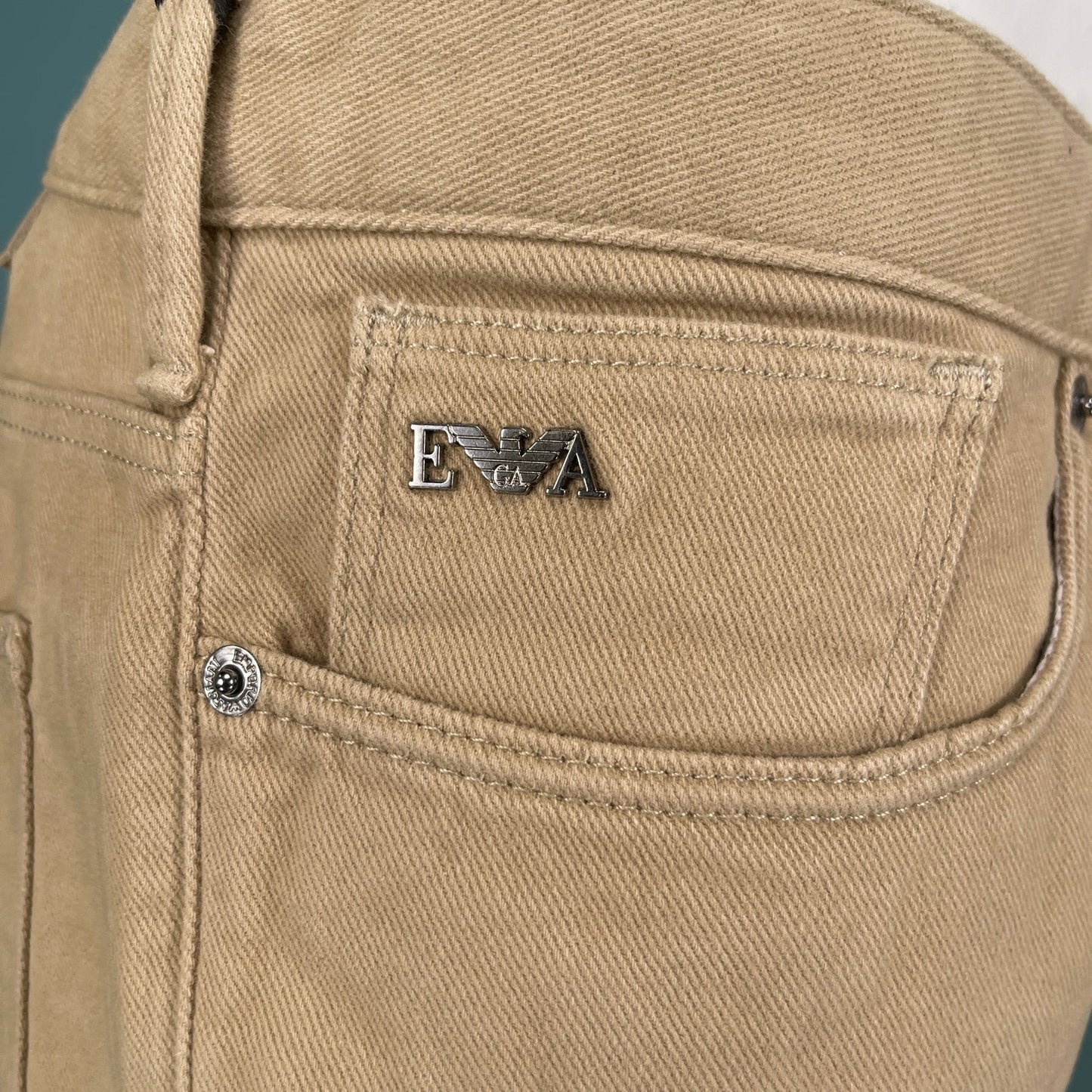 Emporio Armani J06 Slim Fit 5 Pocket Silver Eagle Belt Patch Jeans Beige