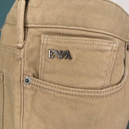 Emporio Armani J06 Slim Fit 5 Pocket Silver Eagle Belt Patch Jeans Beige