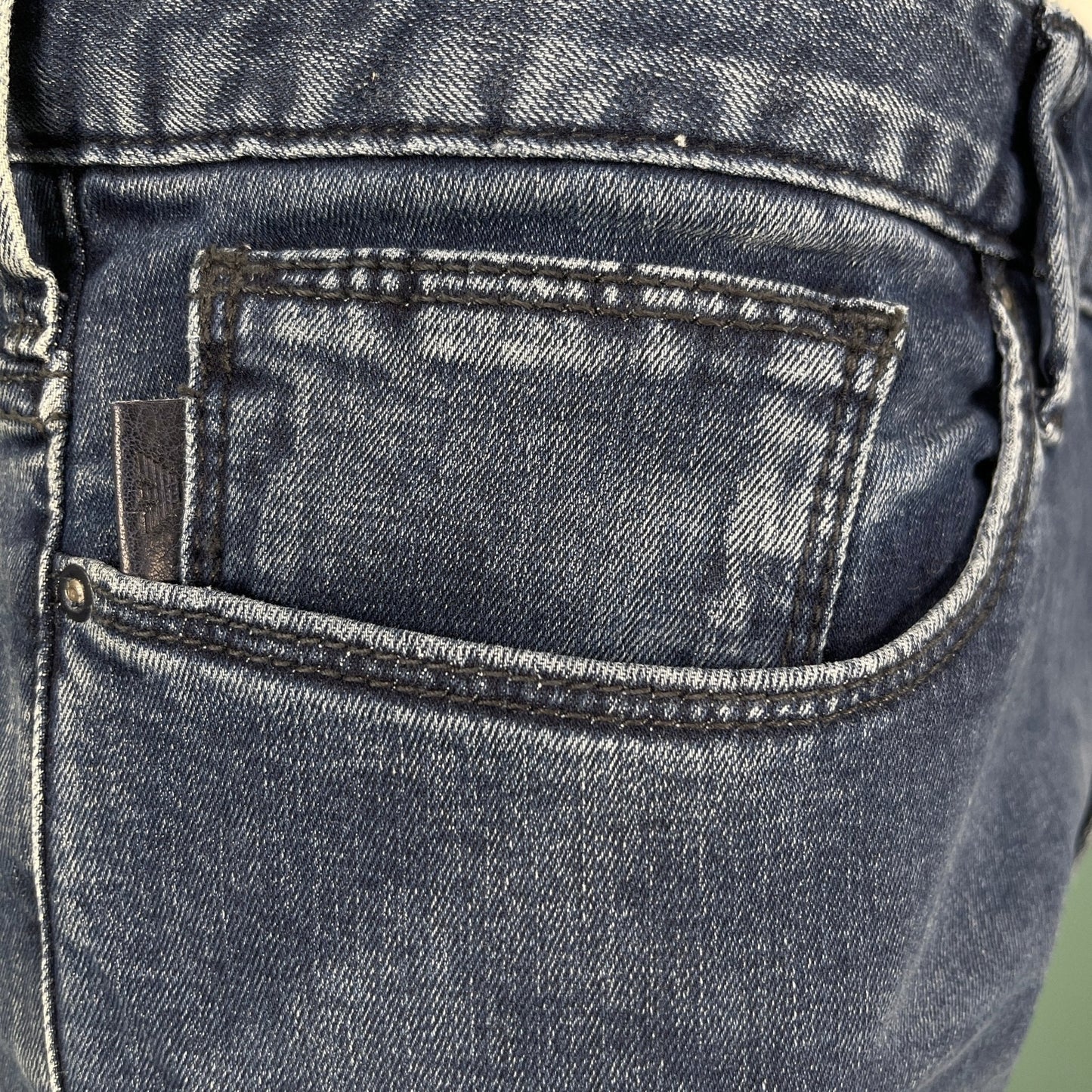 Emporio Armani J06 Slim Fit 5 Pocket Silver Eagle Belt Patch Jeans Blue